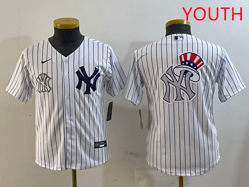Youth New York Yankees Blank White Stripe Game 2025 Nike MLB Jersey style 4